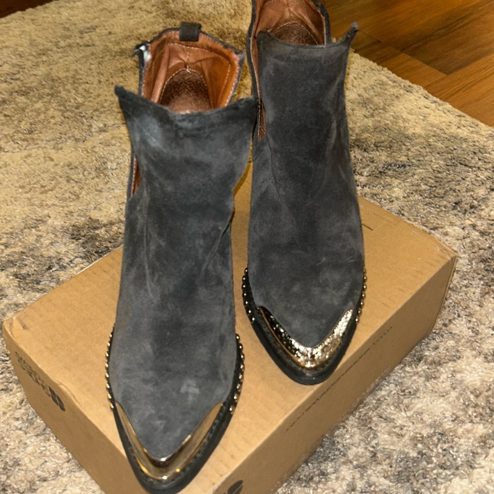 Gun Metal Grey Suede Jeffrey Campbell Ankle Cowboy Bootie.